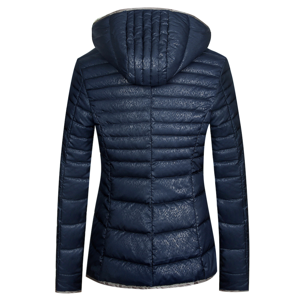 女性のフード付きの暖かい居心地の良い耐水性リサイクルポリエステルフグショートジャケット