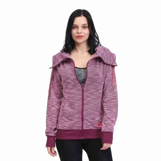 レディースハイタートルネックラペルスラブテリージップスウェットシャツ