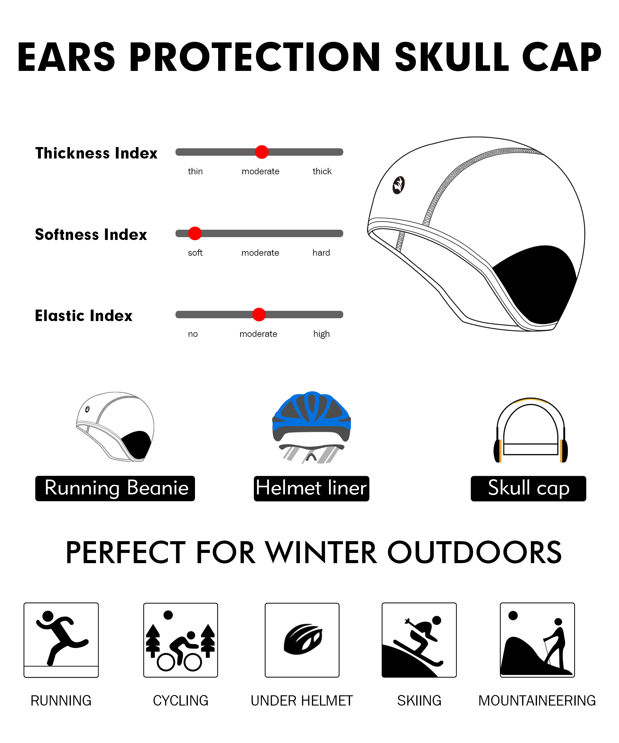 耳の保護サーマルヘルメットライナー冬反射サイクリングスカルキャップスキービーニー