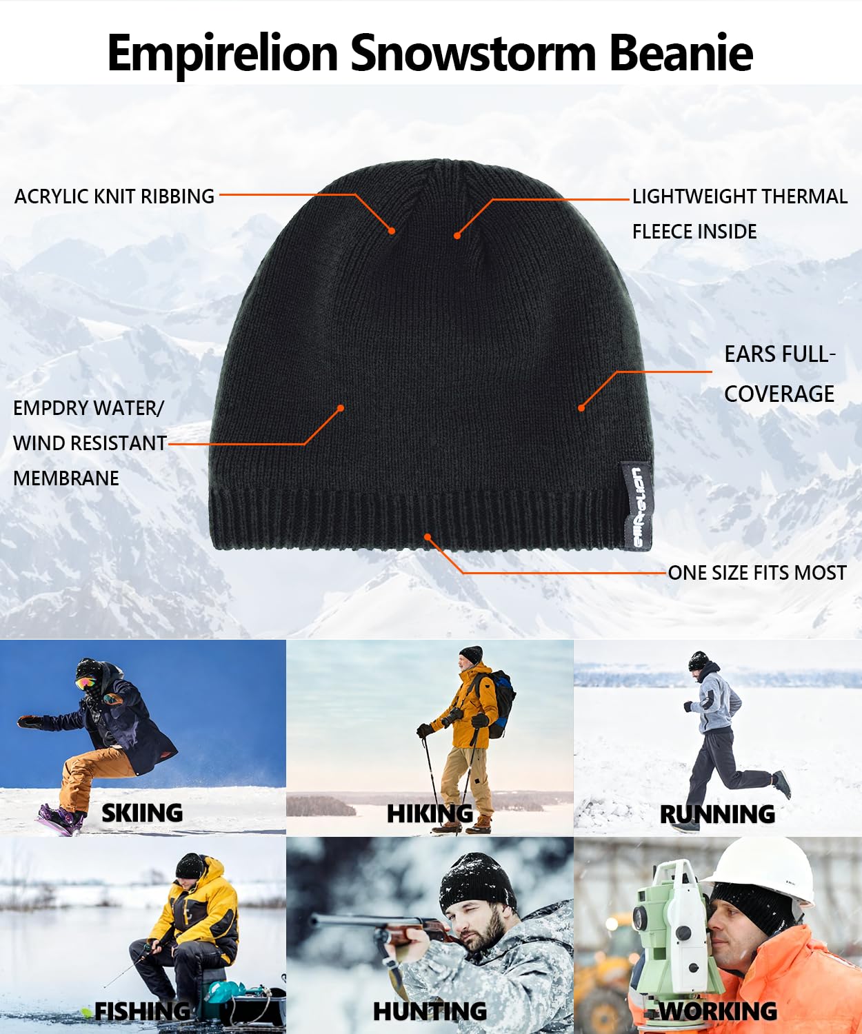 耐水防風スカルキャップ、ヘルメット対応ウィンタービーニー防雪帽子
